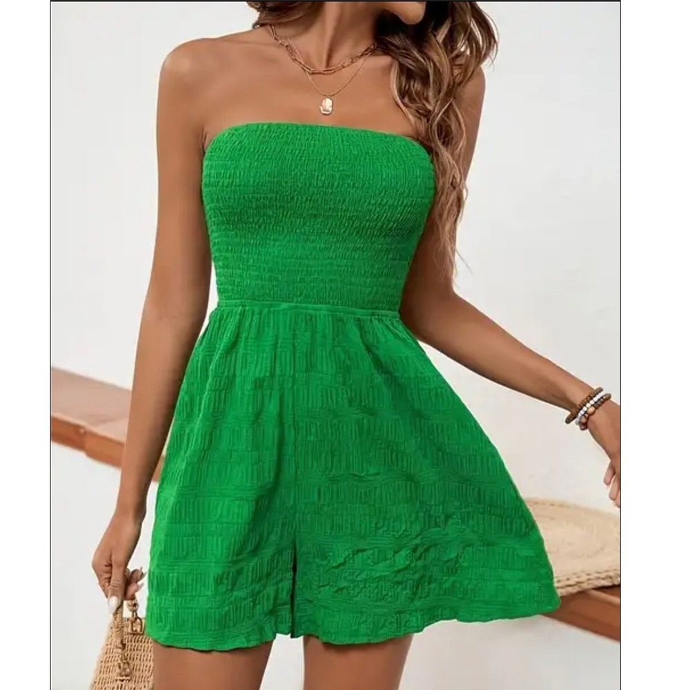 ST PATRICK'S DAY shamrock green seersucker ruched sleeveless romper L lucky!